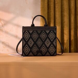 Wrangler Aztec Studded Denim Tote & Crossbody Bag- Black